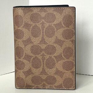 Coach Signature Passport Holder Card Case CW170 Tan Black Slim Wallet NWT